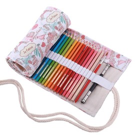 abaría Pencil Case, Roll-Up Pencil Case for 36 48 72 Colouring Pencils, Canvas Pen Holder and Pencil Case for Children Adults 36 agujeros Paris