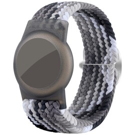 Bracelet for Kids Compatible with AirTag, Nylon Stretch Braided Air Tag Wristband, Protective Case for Airtag GPS Tracker Holder, Adjustable Elastic Watch Band for Toddler Child Elder (Black & White)