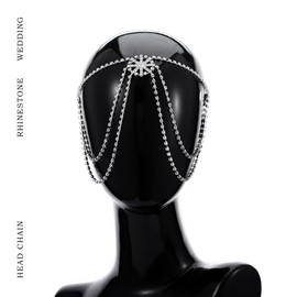 Fdesigner Wedding Crystal Head Chain Boho Rhinestone Headpieces Bride Hair Jewelry Vintage Layered Women Hair Accessories for Party Prom Festival (Silver-Dainty)