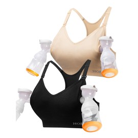 HOFISH Pumping & Nursing Bra Hands Free Support Breastfeeding Sports Bra Seamless Padded Wearable Breast Pump Bra Sleep Postpartum BlackBeige S