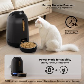 PAPIFEED Automatic Cat Feeder, 2.4G WiFi Auto Cat Food Dispenser with App Control, 3L Auto Pet Feeder with Dual Power Supply, Detachable for Easy Clean for Cats and Small Dogs, Black