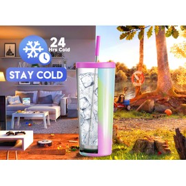 Meoky 24 oz Insulated Tumbler with Lid and Straw, Stainless Steel Vacuum Insulated Tumbler, Keeps Cold for 24 Hours, 100% Leak Proof, Fits in Car Cup Holder (Fairytale)