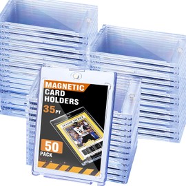 XccMe Magnetic Card Holder for Trading Cards,35pt One Touch Holder,UV Protectors Hard Plastic,Display Case for Sports, Baseball,Football (50 Pack-Magnetic Card Holder)