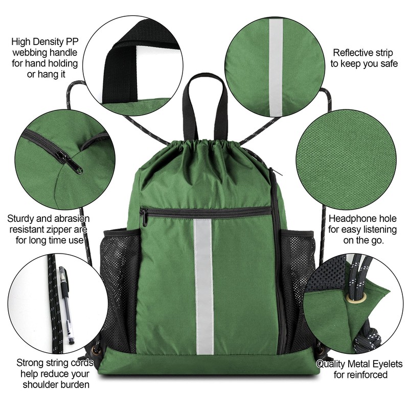 Drawstring Backpack Sports Gym Bag With Shoe Compartment and Two