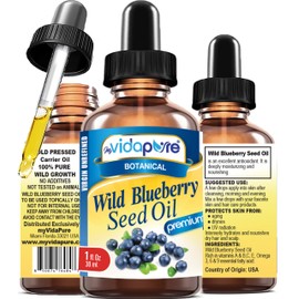 MYVIDAPURE WILD BLUEBERRY SEED OIL 100% Pure Unrefined Virgin Cold Pressed. Moisturizer for Face, Skin, Hair, Nails, Scars, Anti Aging 1 Fl.oz.- 30 ml.