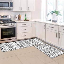 Neasow Boho Kitchen Rugs Set of 2, Non-Slip Cushioned Anti-Fatigue Mats for Floor, Minimalist Geometric Comfort Standing Mats 17.3×29+17.3x47 inch