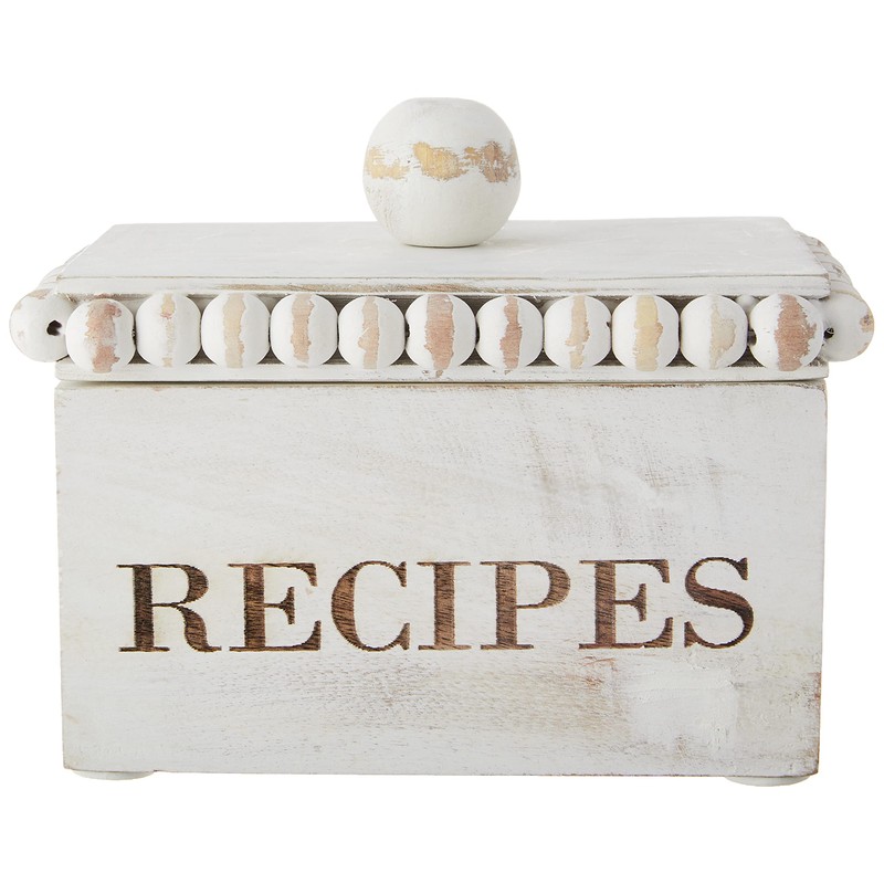 White Beaded Recipe Box