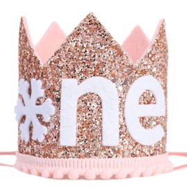 Corona de primer cumpleaños para niñas - Invierno Onederland 1er cumpleaños, corona de cumpleaños de oro rosa y blanco, tiara de cumpleaños, sombrero de primer cumpleaños para niñas, accesorio para tartas
