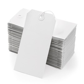 White Blank Shipping Tags with String - Coideal 120 Pcs Strung Cardstock Hanging Paper Tag Attached Reinforced Hole for Labeling Price Inventory Luggage 4 3/4" x 2 3/8"