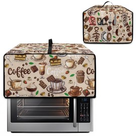 Doojoayie Brown Toaster Oven Cover Coffee Print 6 Slice Bread Machine Dust Protector Universal Fit Dust-proof & Stain Resistant Covers for Kitchen Appliance Protection
