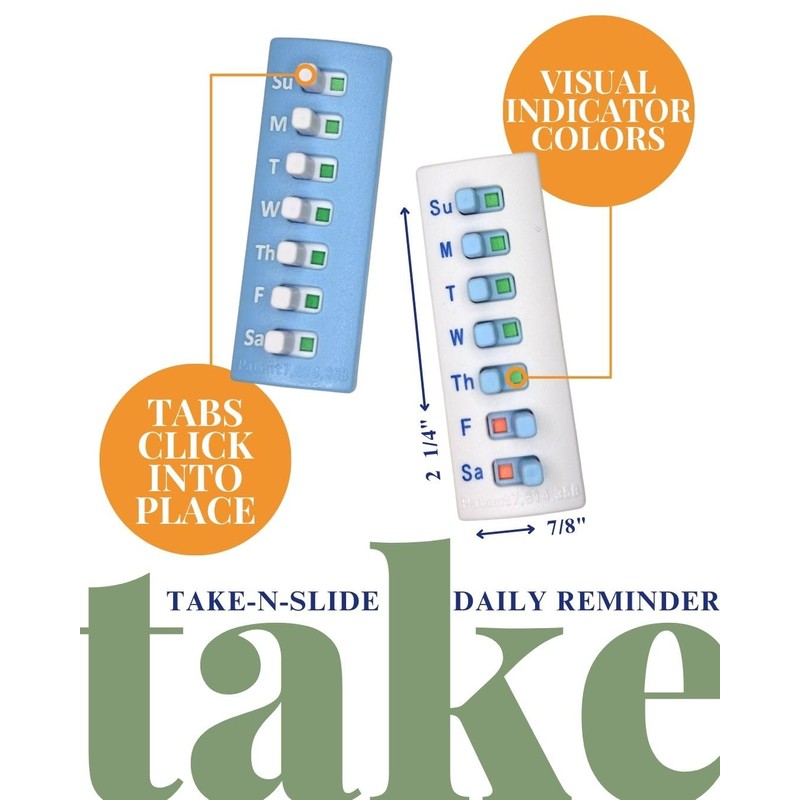 TAKE-N-SLIDE Peel and Stick Reusable for 12 + Refills, Pill/Medication/Vitamin/Pet Med Tracker &