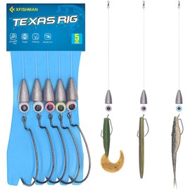 Texas-Rigs-for-Bass-Fishing-Leaders-with-Weights-Hooks-Rigged-Line-Kit (4/0 Hooks-3/8 oz Weight-5pcs)