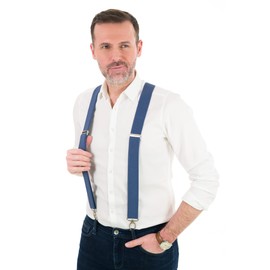 Olata Heavy Duty Y-Shape Wide Braces/Suspenders with Brown Leather and Carabiner Clips - 4cm. Black