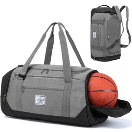Laripwit Gym Bag Backpack for Men 40L Medium Sports Basketball Duffle Bag with Shoes Compartment & Wet Pocket, Travel Duffel Bag Backpacks for Weekender traveling, Womens Overnight Bag, Grey