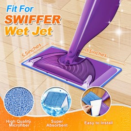 Reusable Mop Pads Compatible with Swiffer WetJet Mop, MyKEEPOW Wet Jet Refills Pads for Floor Cleaning, 4 Pack, Green+Blue