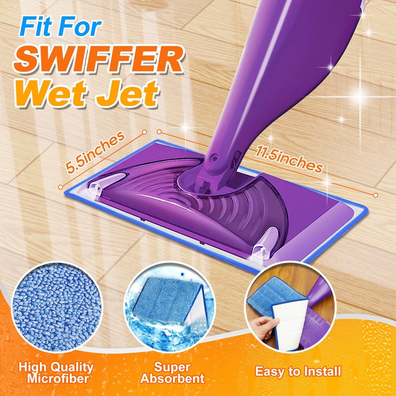 Reusable Mop Pads Compatible with Swiffer WetJet Mop, MyKEEPOW Wet