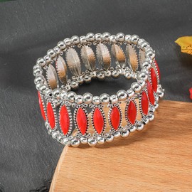 COLORFUL BLING Bohemian Simulated Turquoise Stretch Bangle Bracelet for Women Adjustable Ethnic Natural Stone Statement Wide Wrap Bracelet Boho Jewelry, beads, bead