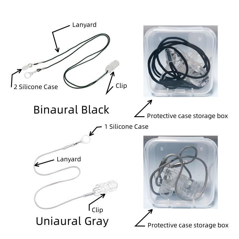 2 Set Binaural Grey Silicone Hearing Aid Anti-Lost Rope Tangle-Free