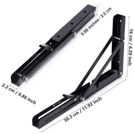 Anhoer Folding Shelf Brackets 2Pcs Black Heavy Duty Shelves Bracket 12 Inch Stainless Steel Wall Mounted Wall Brackets for Shelves Metal Floating Shelf Bracket Shelf Support for Table Tops