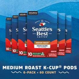 Seattle's Best Coffee House Blend Medium Roast K-Cup Pods | 6 boxes of 10 Pods (60 Total Pods)