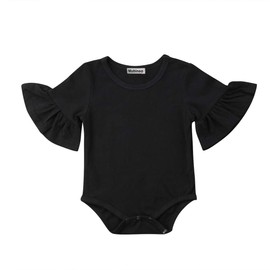 Mubineo Infant Baby Girl Basic Bell Short Sleeve Cotton Romper Bodysuit Tops Clothes (Black, 18-24 Months)