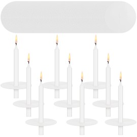 MTLEE 50 Set Church Candles with Drip Protectors, Shabbat Vigil Votive Memorial Pillar Candles for Devotional Vigil Service, White, Unscented, 0.47 D x 4.72 H