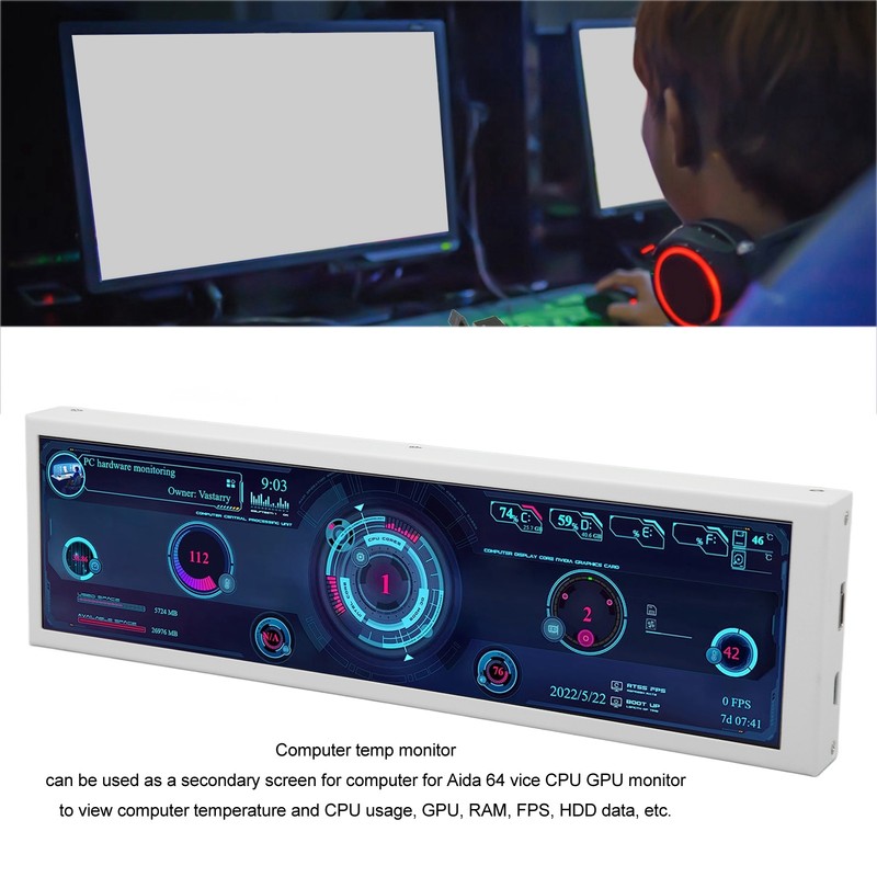 8.8in PC Temp Monitor USB C PC Sensor Panel Display