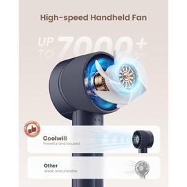 Navy Blue Rechargeable Mini Handheld Turbo Fan - 4 Speed High Velocity Personal Fan with Max 16H Cooling Time, Travel Essentials for Vacation/Beach/Trip