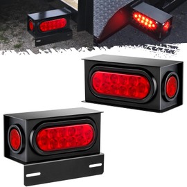 Partsam 2Pcs Steel Trailer Light Boxes Housing Kit, [DOT Approved] 6 Inch Oval Red 10 Led Trailer Tail Lights and 2 Inch Red Round 4LED Side Marker Clearance Lights w/Grommets and Wire connectors