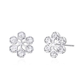 YOQUCOL Snowflake Flower Shaped Stud Earrings Cubic Zirconia Crystal Pierced Ear Earrings for Women