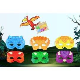 HENBRANDT 6 x Dinosaur Paper Party Masks for Kids Pack of 12 Dino Face Masks Fancy Dress Costume Kids Birthday Loot Bag Filler Party Favours for Boys and Girls