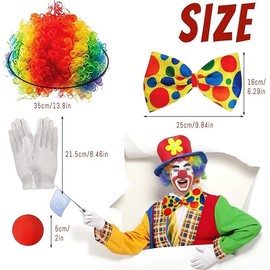CIYIN Clown Costume, Clown Accessories Children, Clown Wig, Clown Nose, Red, Bow Tie and Gloves, Circus Costume, for Men and Women, Carnival, Cosplay