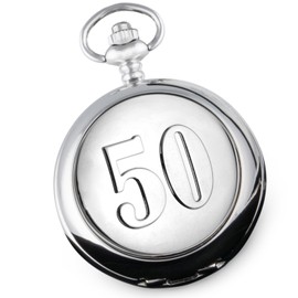 De Walden Engraved Mens 50th Birthday Pocket Watch with 50 Case Wood Box MP