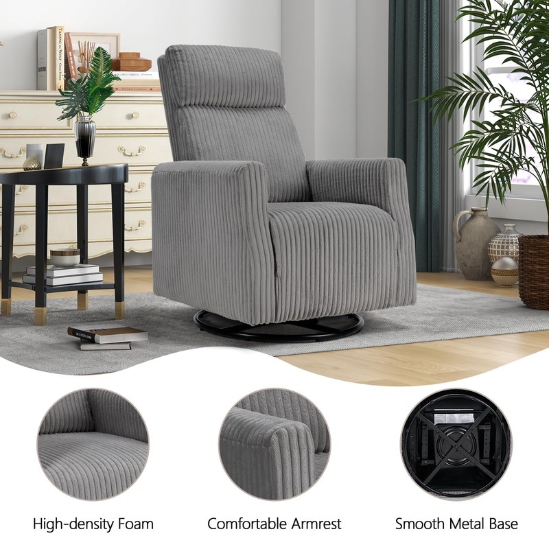 CANMOV Swivel Accent Chair, Swivel Rocking Chair Nursery Chair, Corduroy