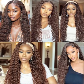 Dokksiiia Brown Bundles Human Hair #4 Dark Brown Bundle Human Hair Chocolate-Brown Bundles Deep Wave Bundle Double Weft Brazilian Hairs Extensions 12 14 16 Inch for Black Women