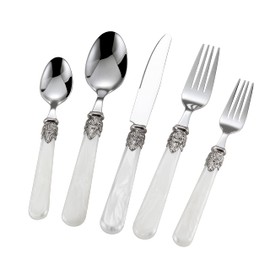 CATHYLIN REVERIE Collection 18/10 Stainless Steel Vintage Flatware set,Sliverware set,Dishwasher safe (30, Pearl White)