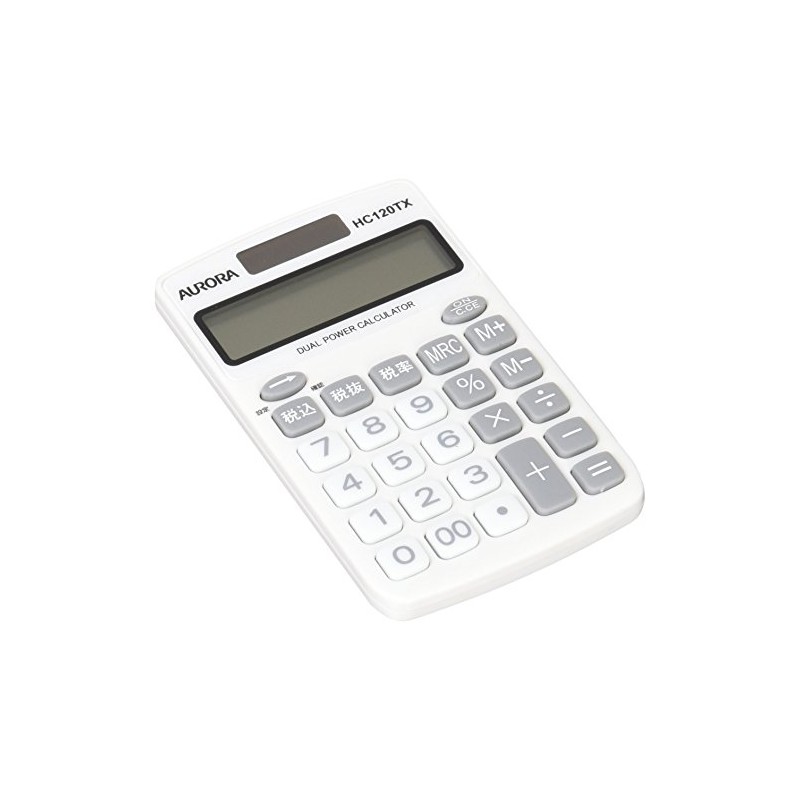 オーロラジャパン ハンディ電卓 12桁表示 税計算機能付 ホワイト HC120TX-W