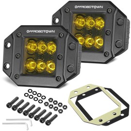 OFFROADTOWN Flush Mount Yellow LED Pods 5 Inch 120W CREE LED Spot Fog Lights Chase Lights Amber Pod lights Reverse Lights Flush Mount Bumper Light Pods 2PCS for Truck Pickup ATV UTV SUV Golf Cart