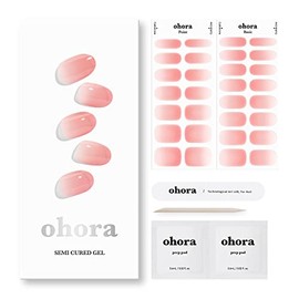 ohora Semi Cured Gel Nail Strips (N Peach Latte) - Works with Any UV Nail Lamps, Salon-Quality, Long Lasting, Easy to Apply & Remove - Includes 2 Prep Pads, Nail File & Wooden Stick