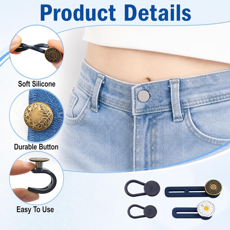 44-Pack Elastic Button Extenders for Jeans and Pants