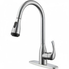 2 Handle High Arc Brushed Nickel Bathroom Sink Faucet 4 Spraying Modes Single Level Stainless Steel Pull Sprayer Modern CeramicColor: Nickel, Surface Finishing: General