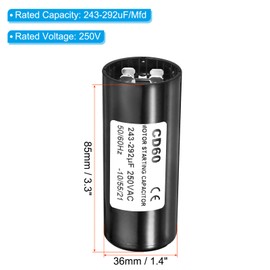 PATIKIL CD60 Motor Start Capacitor, 243-292uF/Mfd 250VAC 50/60Hz, Round, Polypropylene, Capacitor