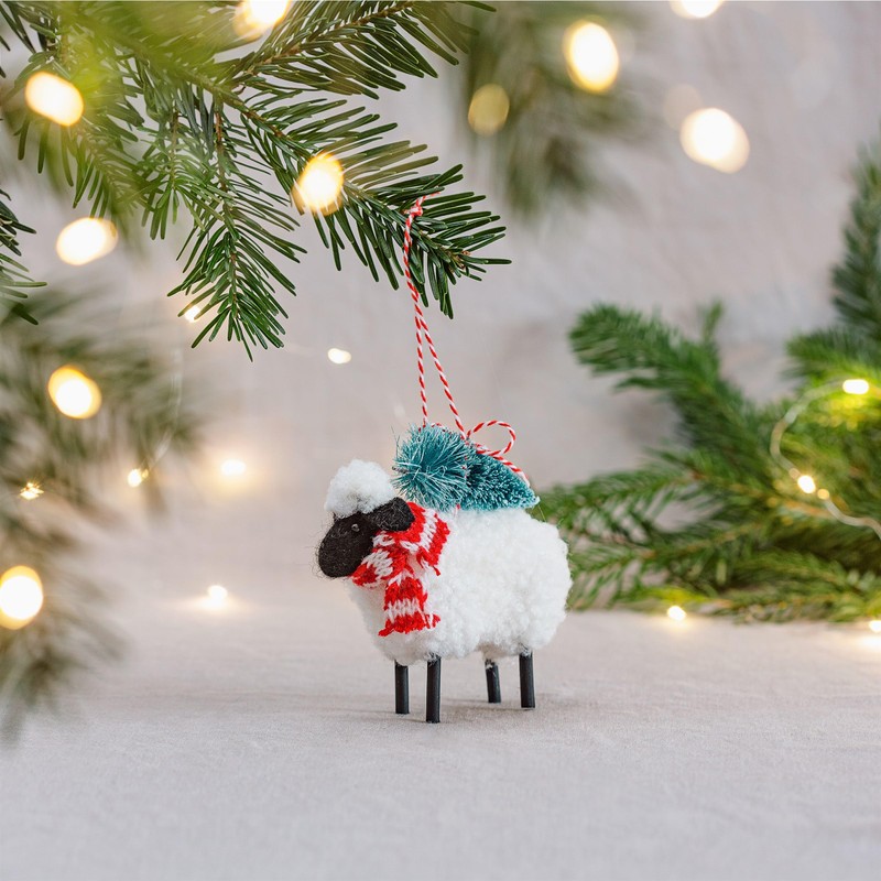Sheep With Christmas Tree Hanging Decoration