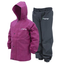 FROGG TOGGS boys Waterproof Breathable Polly Woggs Youth Rain Suit, Black Cherry, Medium