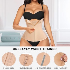 URSEXYLY Women Waist Trainer Corset Zipper Hook Shapewear Double Control Body Shaper Tummy Control Waist Cincher (3XL, Waist 40.1-42.9 Inch, Beige Corset)