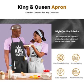 JDNFYGX King & Queen Apron Set - Wedding Engagement Gifts for Couples, Funny Kitchen Gifts for Couples, Husband, Wife, Boyfriend, Girlfriend, Him Her, Bridal Shower Gifts, Unique Valentine's Day gifts ideas