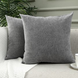 Jepeak Decorative Throw Pillow Covers Cases Pack of 2 Chenille Cozy Modern Concise Square Cushion Covers for Bedroom Sofa Couch Home Decoration, Gray 24 x 24 Inch