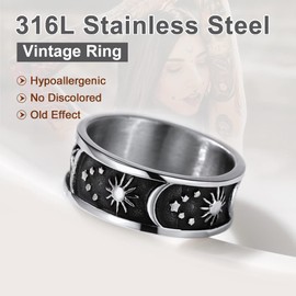 U7 Couple Rings Silver Stainless Steel Star Moon Ring Jewellery For Men Women