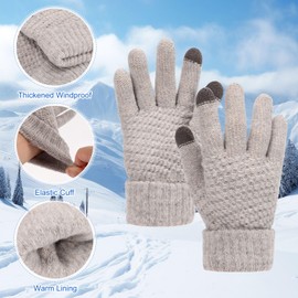 Winter Warm Mittens for Women,Touch Screen Gloves Women Knitted Gloves Warm Soft Lining Elastic Cuff Winter Texting Gloves (Gray)