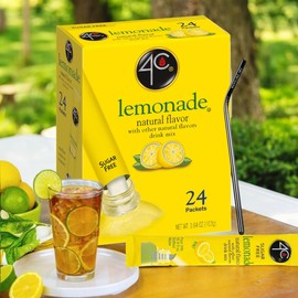 Lemonade Drink Mix, 3.64 Oz, Bundled With Westlake Art Ss Metal Straw, Sugar-Free Instant Drink Mix, Pure Lemon Flavor, 24 Singles Stix Lemonade Packets For On-The-Go Hydration~ [Pack Of 6]